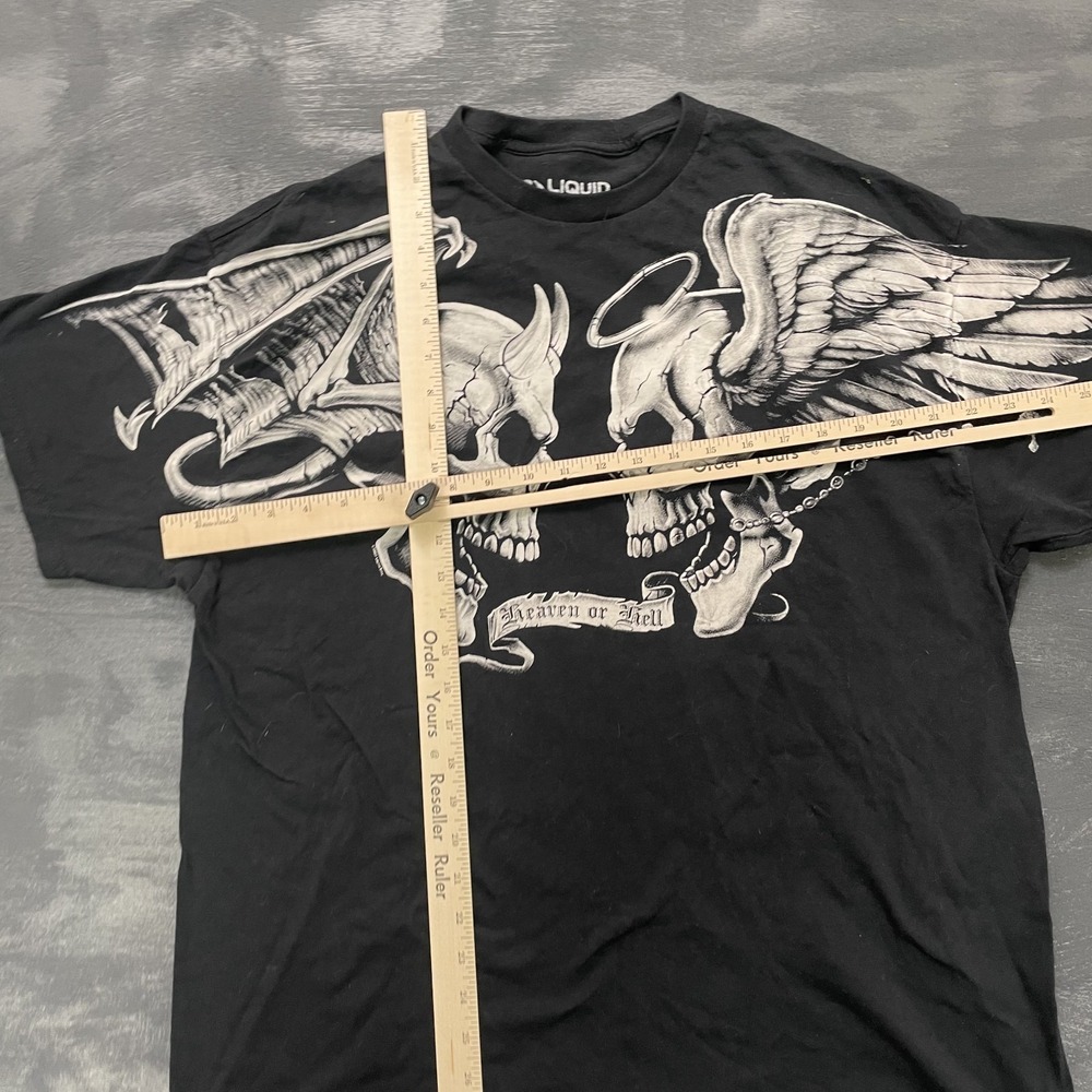 Vintage Heaven and Hell Skulls T-Shirt Men XL Black 2000s Liquid Blue - Picture 7 of 10